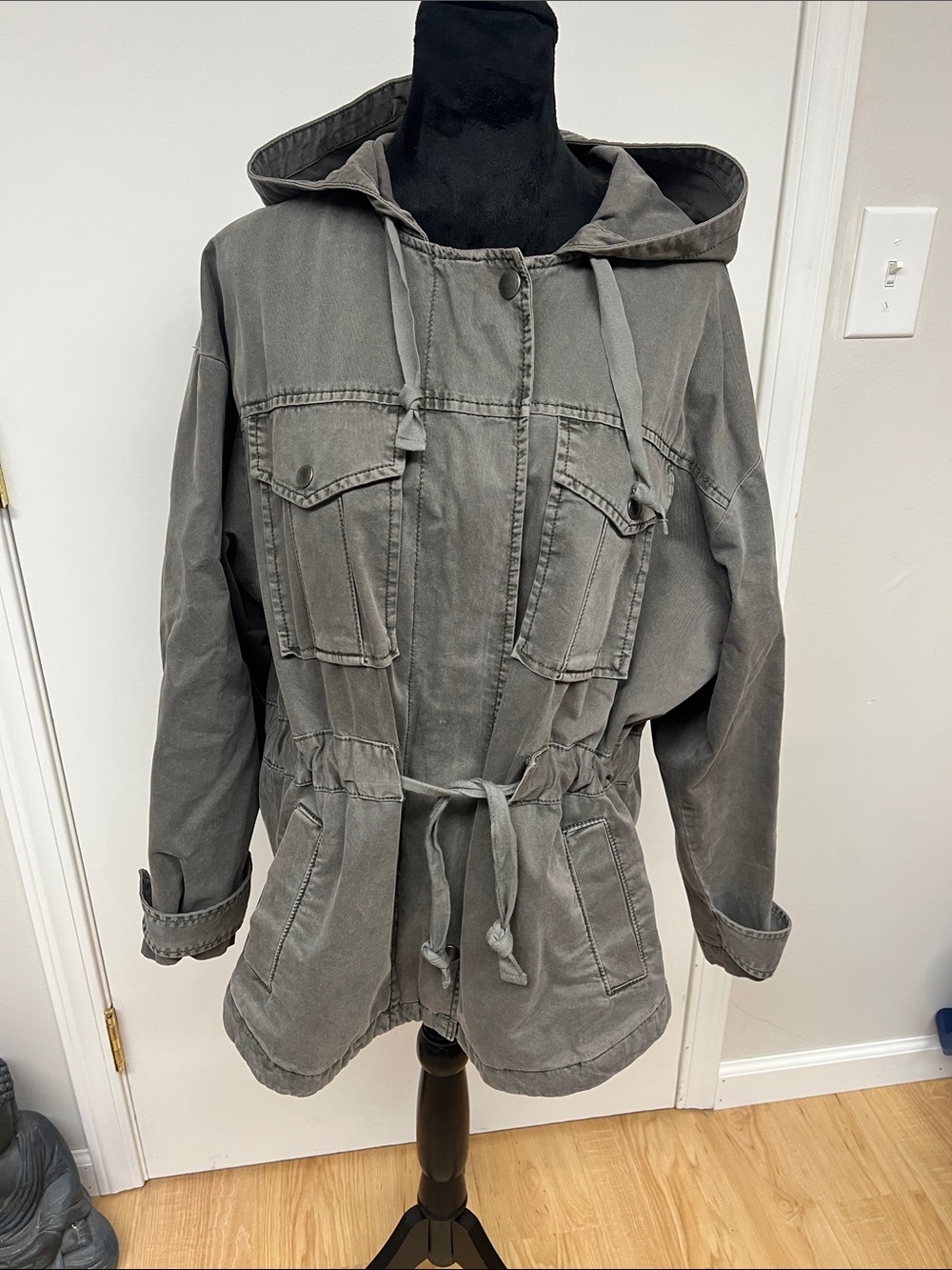 American Eagle Outfitters Washed Gray Hooded Utility Anorak Jacket